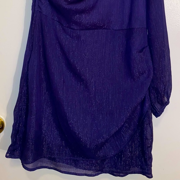 NWT- Charlotte Russe Indigo/Silver One-Shoulder Long Sleeved Dress Size Large - Picture 3 of 8